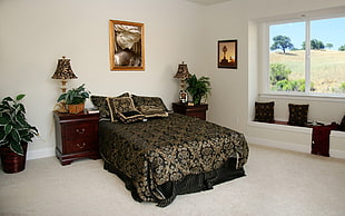 black and gray bedroom furniture set HD wallpaper